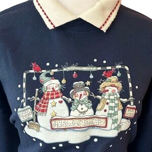 Vintage Day Breeze Sweatshirt Navy Snowmen Will Work For Freezer Space Xmas Sz L